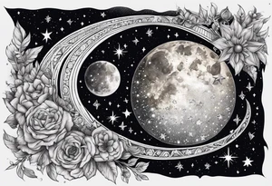 Celestial galaxy moon stars tattoo idea