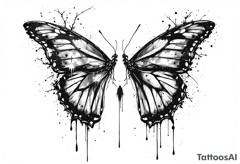 Bleeding butterfly and a second one who is in mental horror style just left and down from the first one tattoo idea