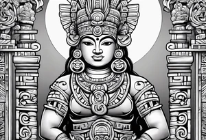 Cartoon Mayan sculpture tattoo idea