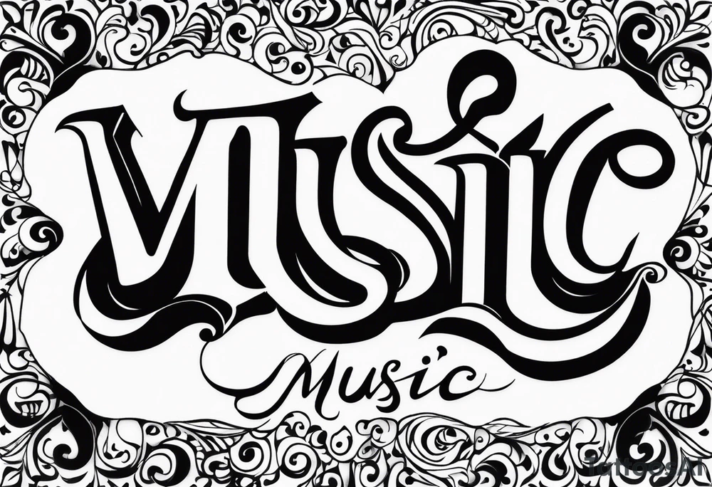The word “music” twisted tattoo idea