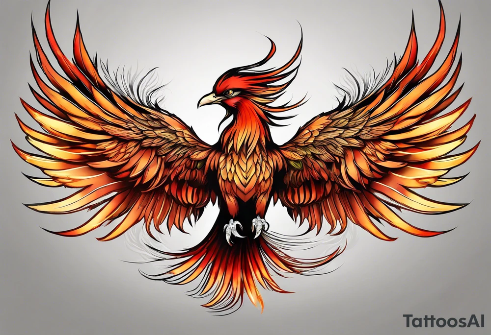 phoenix, 
chinese,
realistic, 
long tail,
elegant,
wing tips pointing down,
long neck,
long feathers,
in flight, tattoo idea