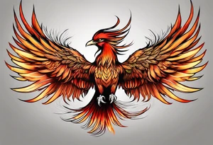 phoenix, 
chinese,
realistic, 
long tail,
elegant,
wing tips pointing down,
long neck,
long feathers,
in flight, tattoo idea