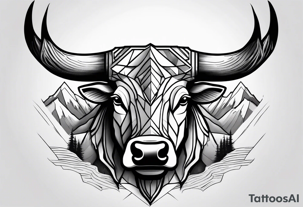 Bulls head coming out of the mountains tattoo idea