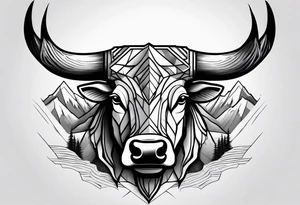 Bulls head coming out of the mountains tattoo idea