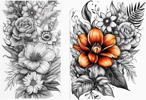 Nature sleeve with flowers leaves and trees tattoo idea