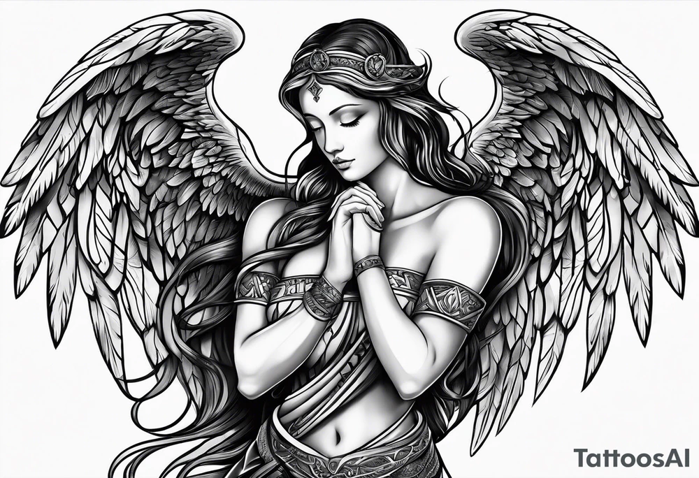 Angel with prayer hands tattoo idea