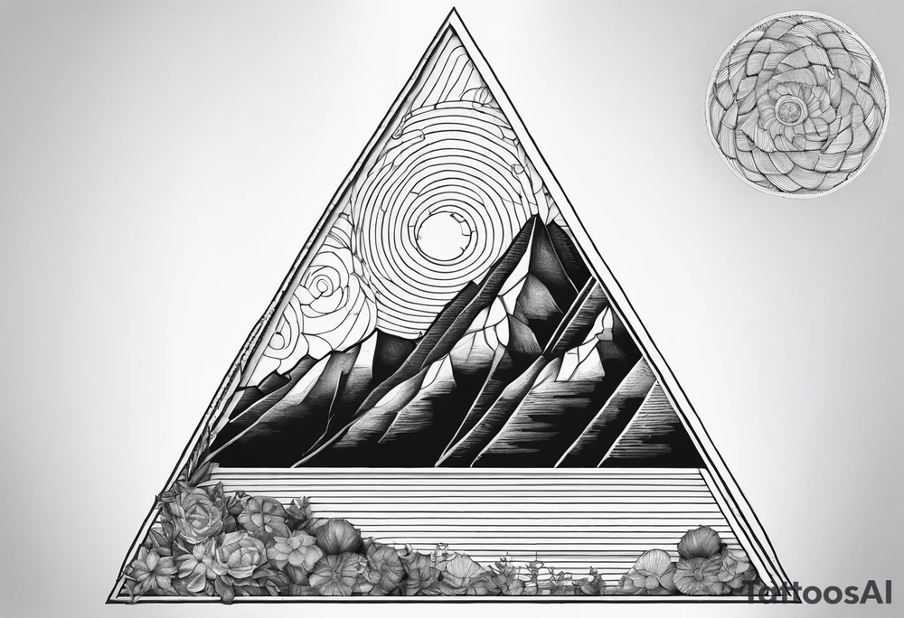 the Fibonacci Sequence. Based on the last image produced, replace the left side of the image with the Rocky Mountains that drops into a triangular point. tattoo idea