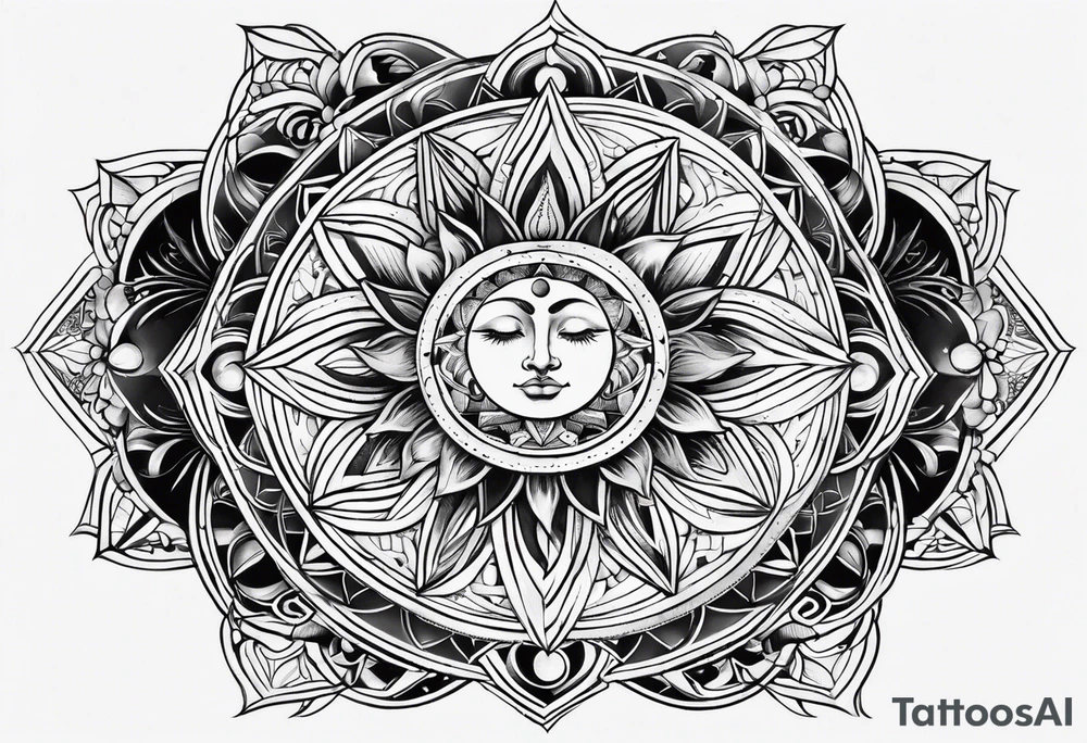 sun and moon sacred geometry tattoo idea