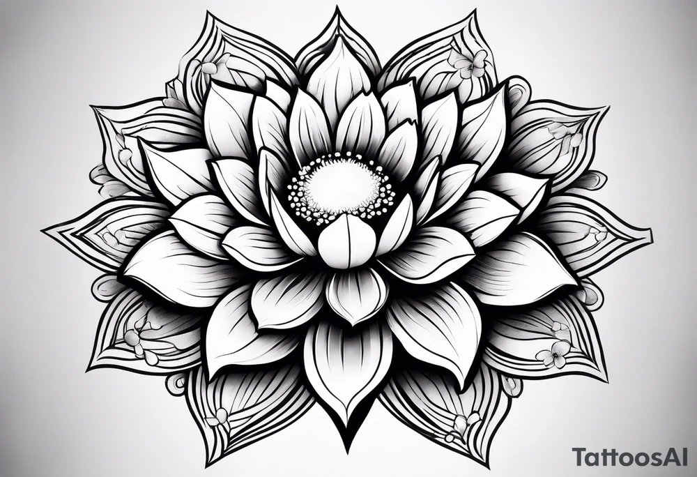 Flower with human eye in the center and petals falling tattoo idea