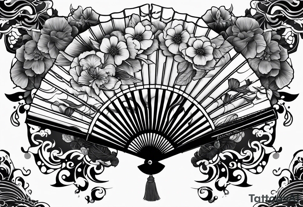 All Black Japanese fan tattoo idea