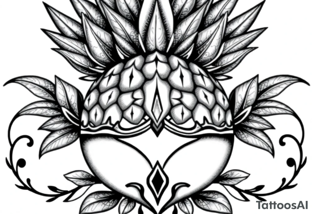 Bushy crown pineapple vagina, design to go over vagina , erotic vagina area design, anus to be at the bottom tattoo idea