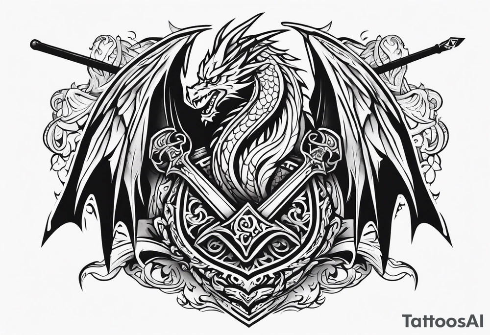 Valhalla sword shield dragon axe tattoo idea