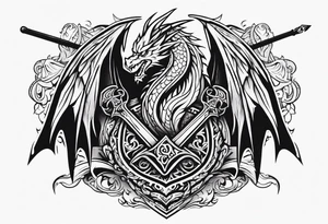 Valhalla sword shield dragon axe tattoo idea