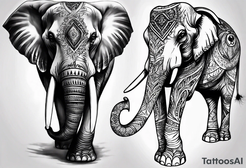 indian theme realistisc elephant tattoo idea