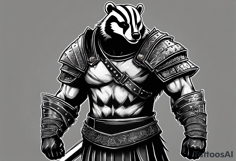 Draw me badger/Gladiator with aggressive full body, killer face with a smile, very long nails and he attacks like a Bloody Gladiator to enemy and also, he has very deadly looking. The only weapon is his braveness he fights with his nails. Everybody scares after their first sight. And horror type Badger this is with a full body. tattoo idea