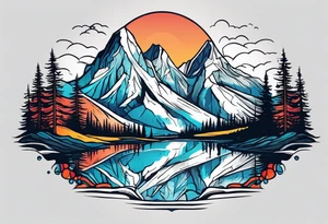 Mountains with water and name Caiden and Sawyer tattoo idea