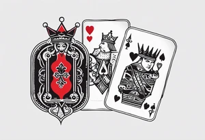 one combined tatto in minimalistic style with icon style three king of spades and icon style one queen of hearts tattoo idea