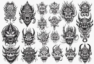 Hindu monster with connecting lines going out of it tattoo idea