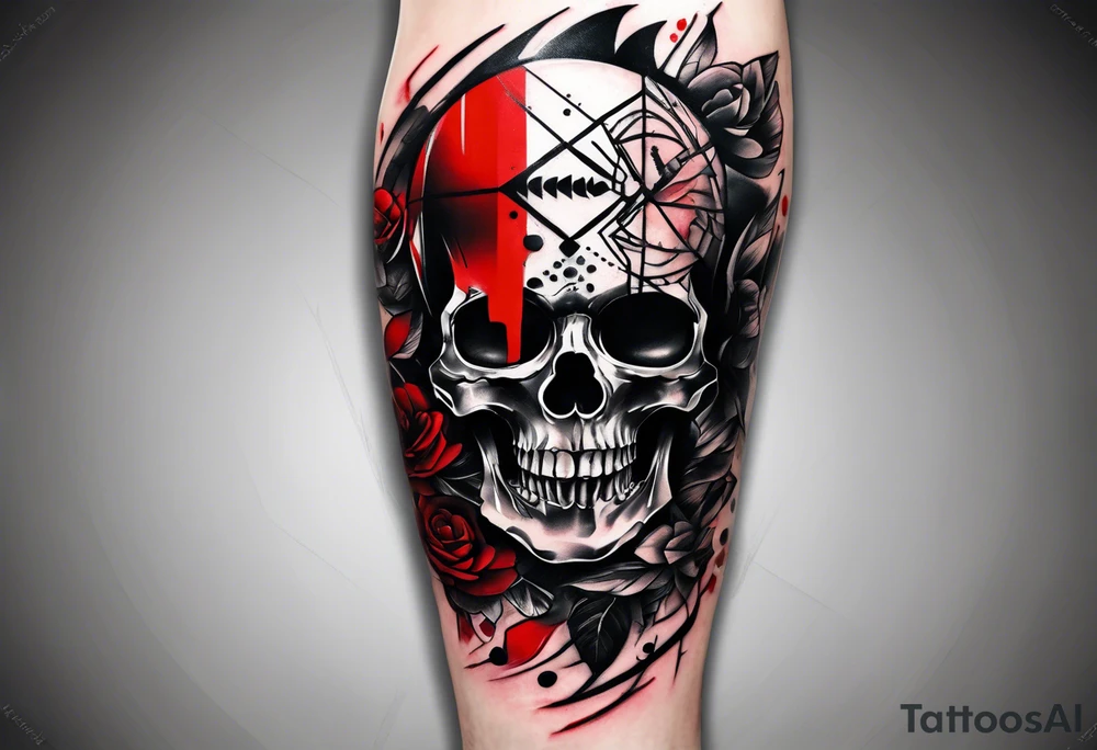 trash polka for a leg tibia tattoo in red and black tattoo idea