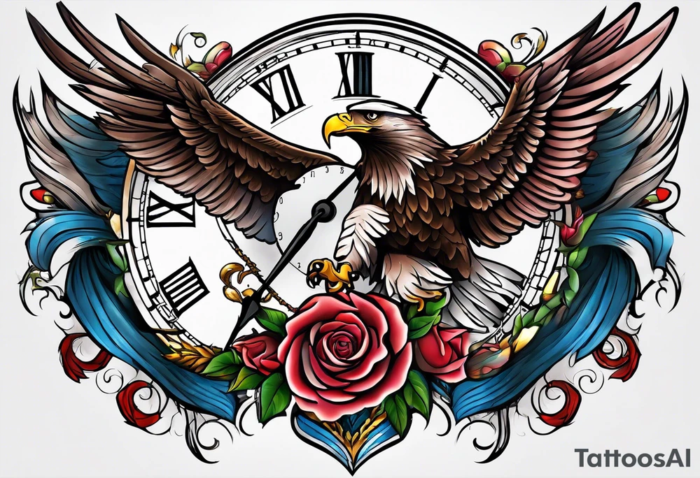 eagle, rose, clock , love tattoo idea