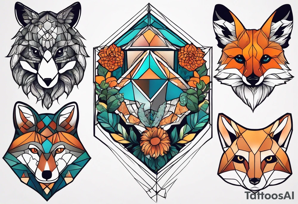 Tattoo incorporating a turtle, a fox, a koala, and a cat. tattoo idea