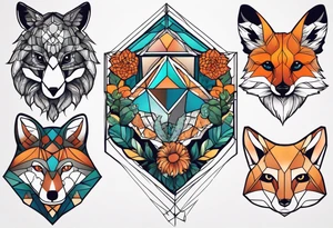 Tattoo incorporating a turtle, a fox, a koala, and a cat. tattoo idea