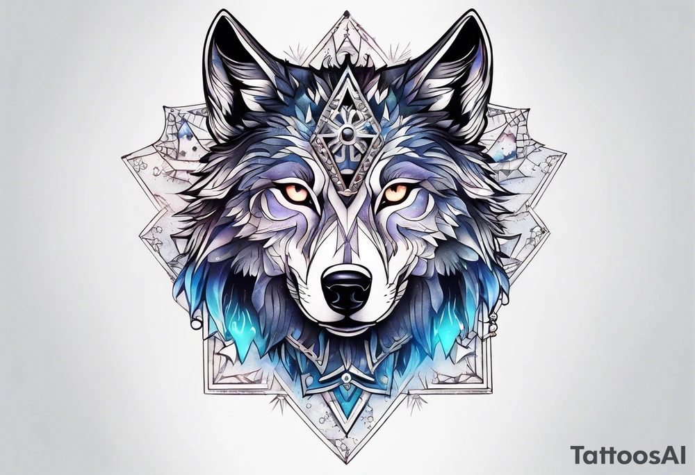 Constellation, animal alien wolf, snowflake tattoo idea