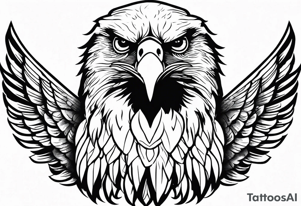 realistic eagle full body  sit face front closed wings tattoo idea