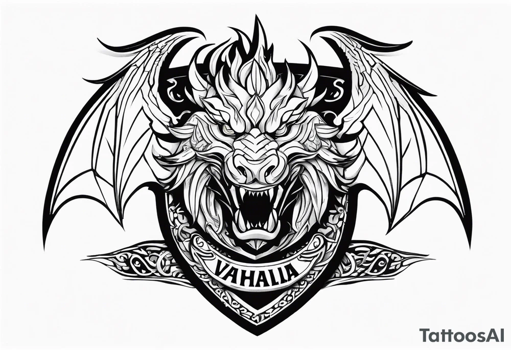 Valhalla shield dragon head tattoo idea