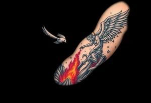 Heaven’s angels fighting hells demons. Angels flying and demons climbing up out of hell tattoo idea