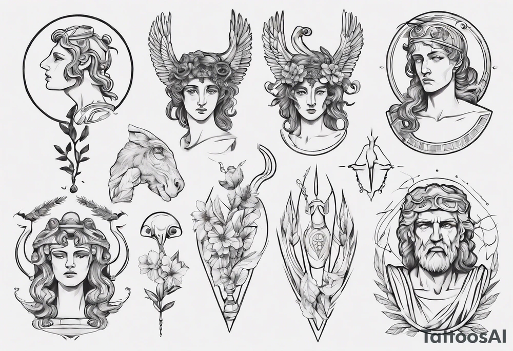 minimalist greek/roman mythology fine-linework tattoo idea