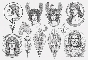 minimalist greek/roman mythology fine-linework tattoo idea