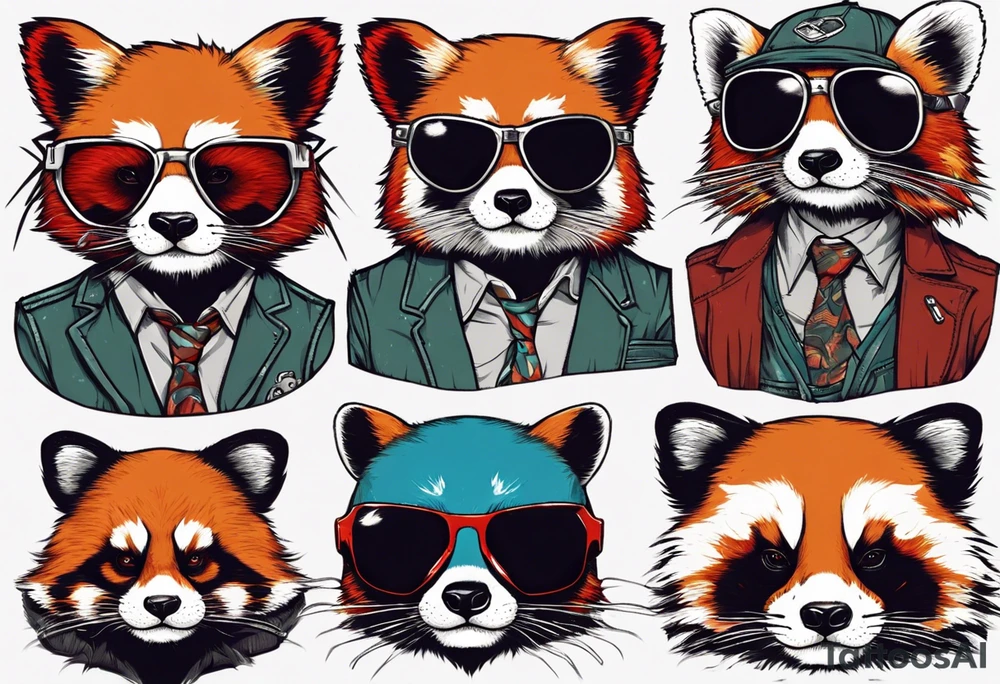 Rebel red pandas wearing aviator sunglasses tattoo idea