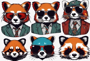 Rebel red pandas wearing aviator sunglasses tattoo idea