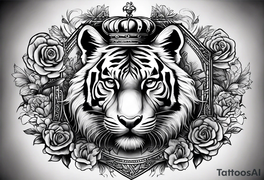 Full right arm sleeve a tiger at the top with a crown and third eye underneath a large hour glass with a brain and heart inside of it tattoo idea