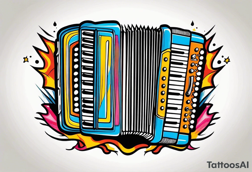 Accordion on a burn paper tattoo idea