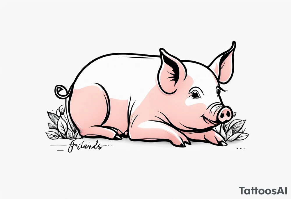 simple drawing of piglet or pig with text: "Friends. Not Food" included.
draw with very thin lines and no shading tattoo idea