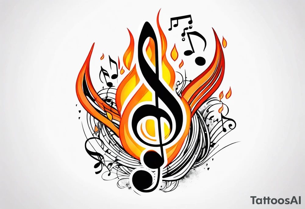 Musical notes on fire tattoo idea