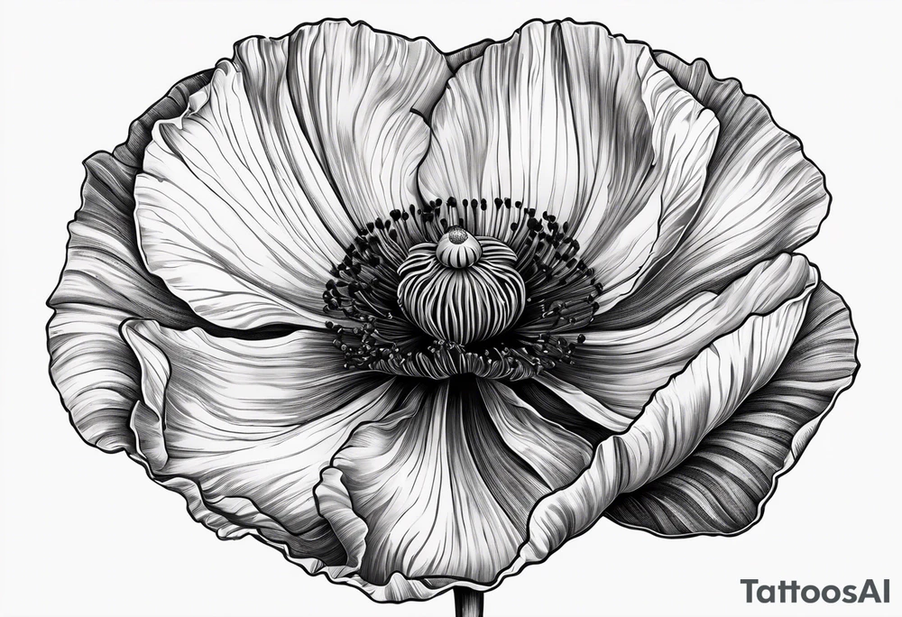 Poppy flower with the date 1/15/22 in Roman numerals tattoo idea
