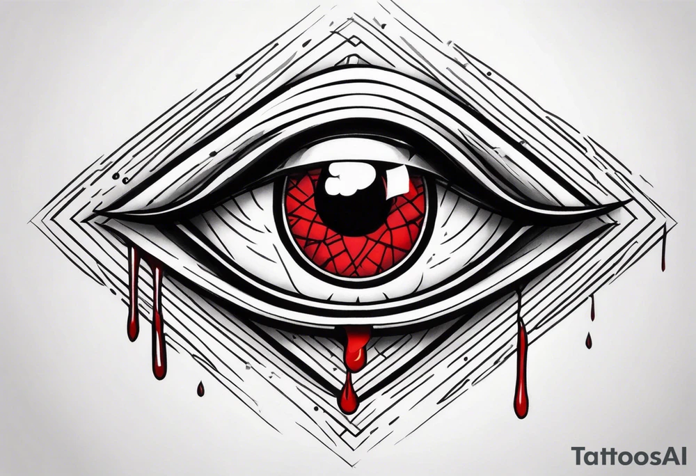 Bleeding tear overdraining to down from  one red symmetrical 
 eye tattoo design tattoo idea