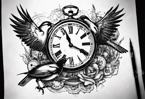 bird breaks the clock tattoo idea