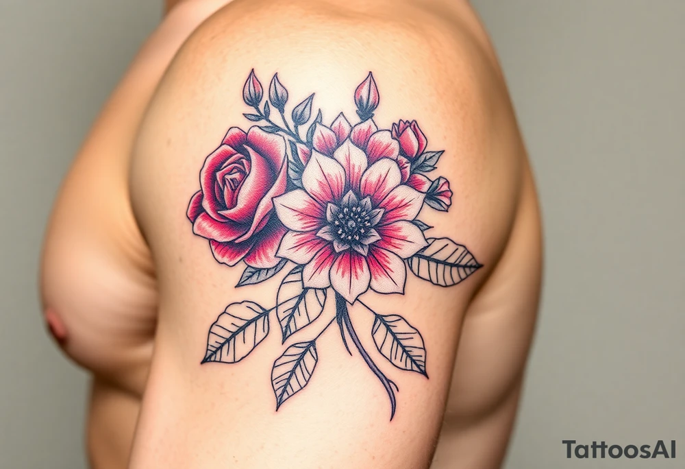 Rose and Chrysanthemum bouquet tattoo tattoo idea