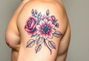 Rose and Chrysanthemum bouquet tattoo tattoo idea
