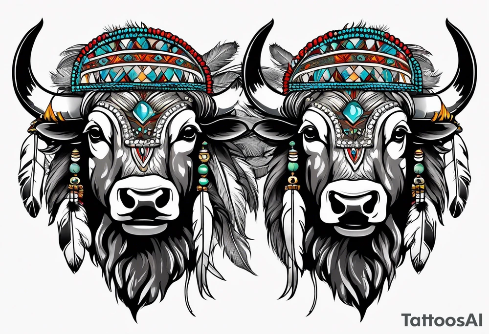 2 Buffalo head nickels with Indian feathers tattoo idea