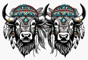 2 Buffalo head nickels with Indian feathers tattoo idea