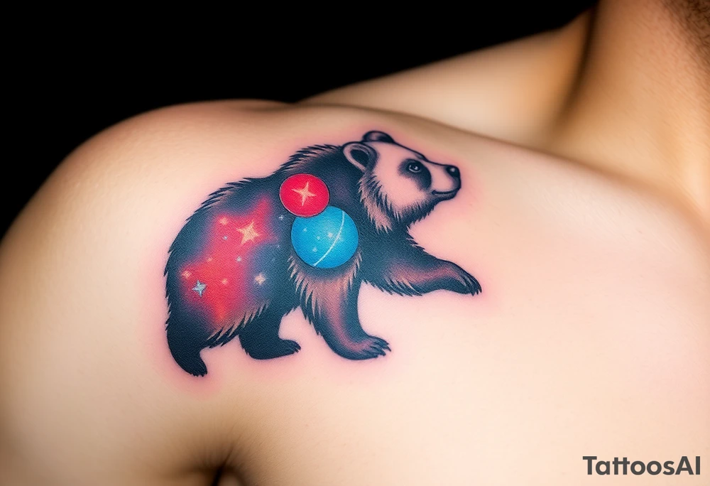 A Bear with a Starry Sky in Its Fur
 (only red , blue and black are possible colors) tattoo idea