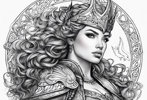 valkyrie curly hair princess riding pegasus half sleeve arm tattoo idea