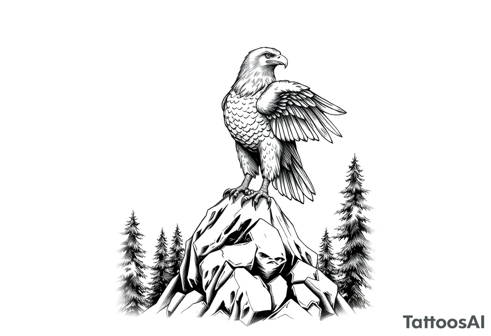 an eagle stands on arock.forest tattoo idea
