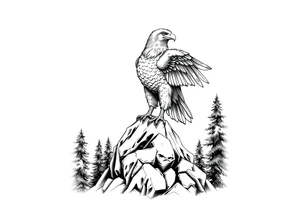 an eagle stands on arock.forest tattoo idea