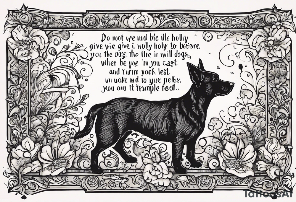 This bible verse: "Do not give what is holy to the dogs; nor cast your pearls before swine, lest they trample them under their feet, and turn and tear you in pieces. "Ask, and it will be given to you; seek, and you will find; knock, and it will be opened to you. tattoo idea